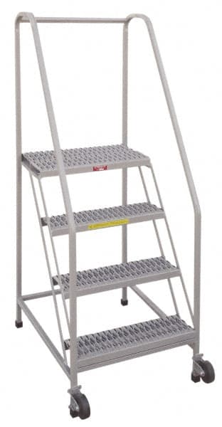 PW Platforms - 4 Step, 70 Inch Overall Height, Grip Strut Tread, Tilt and Roll Safety Ladder - 350 Lb. Load Capacity, 40 Inch Platform Height, 28 Inch Base Width x 37 Inch Base Depth - Exact Tooling