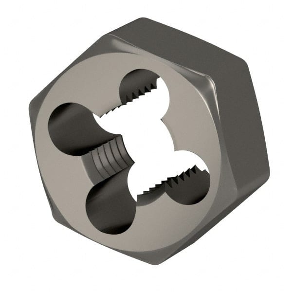 Interstate - 3/8-16 UNC Thread, 25/32" Hex, Right Hand Thread, Hex Rethreading Die - High Speed Steel, 3/8" Thick - Exact Tooling