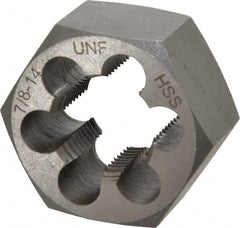 Interstate - 7/8-14 UNF Thread, 1-5/8" Hex, Right Hand Thread, Hex Rethreading Die - High Speed Steel, 7/8" Thick - Exact Tooling