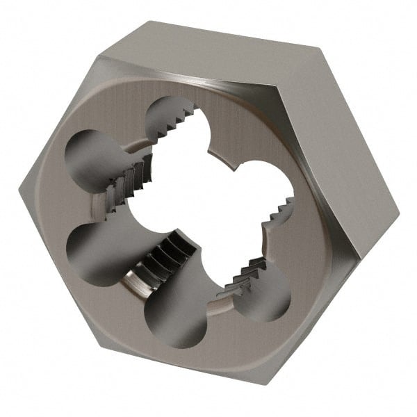 Interstate - 1-3/8 - 6 UNC Thread, 2-3/8" Hex, Right Hand Thread, Hex Rethreading Die - High Speed Steel, 1" Thick - Exact Tooling