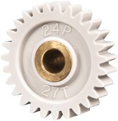 Made in USA - 24 Pitch, 1-1/8" Pitch Diam, 1.208" OD, 27 Tooth Spur Gear - 1/4" Face Width, 1/4" Bore Diam, 5/8" Hub Diam, 20° Pressure Angle, Acetal - Exact Tooling