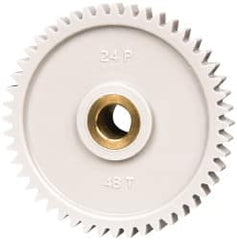 Made in USA - 24 Pitch, 2" Pitch Diam, 2.083" OD, 48 Tooth Spur Gear - 1/4" Face Width, 5/16" Bore Diam, 43/64" Hub Diam, 20° Pressure Angle, Acetal - Exact Tooling