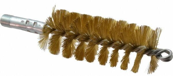 Schaefer Brush - 4-1/2" Brush Length, 1-3/4" Diam, Double Stem, Single Spiral Tube Brush - 8" Long, Brass, 1/4" NPSM Male Connection - Exact Tooling