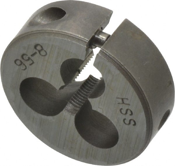 Interstate - #8-56 Thread, 13/16" Outside Diam High Speed Steel Round Die - Right Hand Thread, Adjustable - Exact Tooling