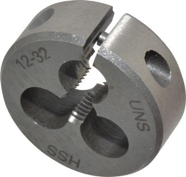 Interstate - #12-32 UNEF Thread, 1" Outside Diam High Speed Steel Round Die - Right Hand Thread, Adjustable - Exact Tooling