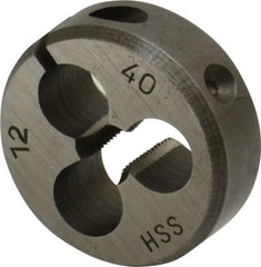 Interstate - #12-40 Thread, 1" Outside Diam High Speed Steel Round Die - Right Hand Thread, Adjustable - Exact Tooling