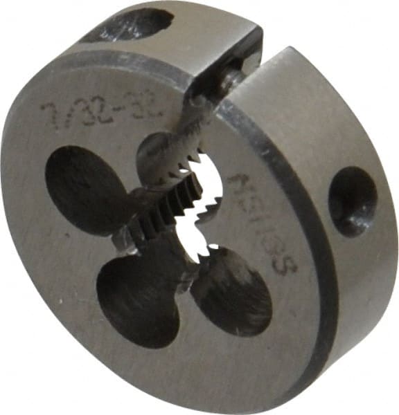 Interstate - 7/32-32 UNS Thread, 13/16" Outside Diam High Speed Steel Round Die - Right Hand Thread, Adjustable - Exact Tooling