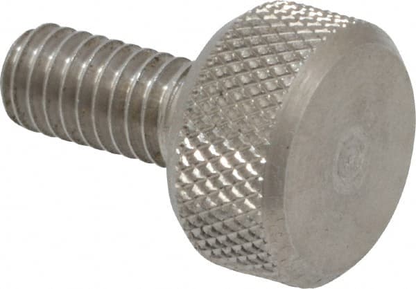 Morton Machine Works - M4x0.70 Knurled Shoulderless Grade 303 Stainless Steel Thumb Screw - 14mm OAL, 9.5mm Head Diam x 5mm Head Height - Exact Tooling