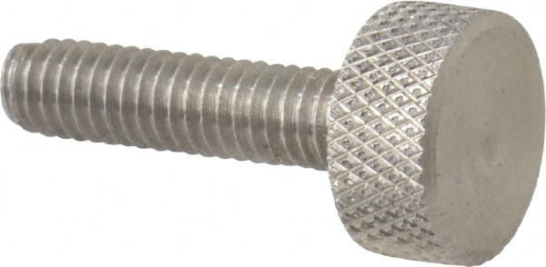 Morton Machine Works - M4x0.70 Knurled Shoulderless Grade 303 Stainless Steel Thumb Screw - 21mm OAL, 9.5mm Head Diam x 5mm Head Height - Exact Tooling