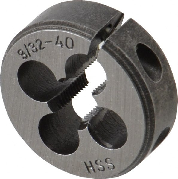 Interstate - 9/32-40 UNS Thread, 1" Outside Diam High Speed Steel Round Die - Right Hand Thread, Adjustable - Exact Tooling