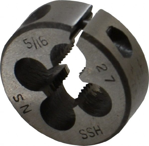 Interstate - 5/16-27 UNS Thread, 1" Outside Diam High Speed Steel Round Die - Right Hand Thread, Adjustable - Exact Tooling