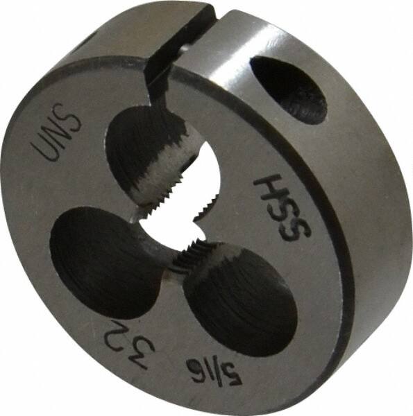 Interstate - 5/16-32 UNEF Thread, 1-1/2" Outside Diam High Speed Steel Round Die - Right Hand Thread, Adjustable - Exact Tooling