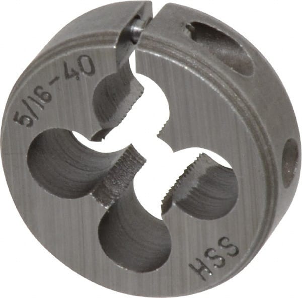 Interstate - 5/16-40 UNS Thread, 1" Outside Diam High Speed Steel Round Die - Right Hand Thread, Adjustable - Exact Tooling