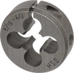 Interstate - 5/16-40 UNS Thread, 1" Outside Diam High Speed Steel Round Die - Right Hand Thread, Adjustable - Exact Tooling