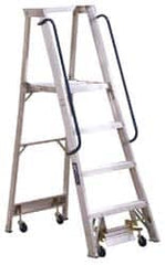 Louisville - 48" 4 Step Ladder - Rolling Platform Ladder, 300 Lb Capacity, 4" Platform Height, 24-1/4" Base Width x 44-3/4" Base Depth - Exact Tooling