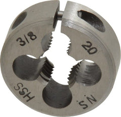 Interstate - 3/8-20 UNS Thread, 1" Outside Diam High Speed Steel Round Die - Right Hand Thread, Adjustable - Exact Tooling