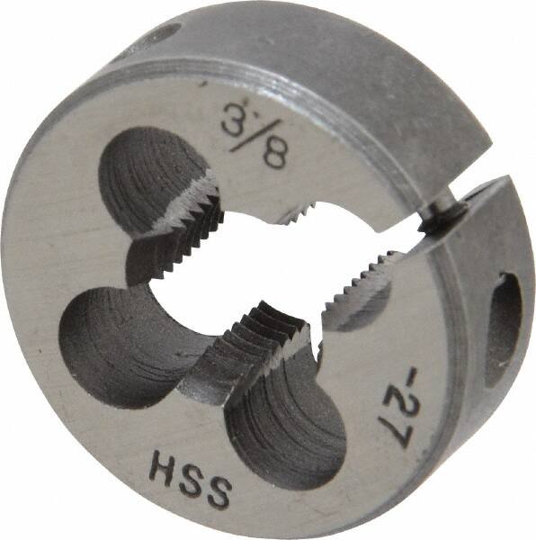Interstate - 3/8-27 UNS Thread, 1" Outside Diam High Speed Steel Round Die - Right Hand Thread, Adjustable - Exact Tooling