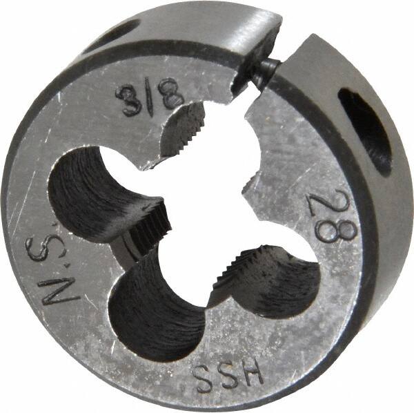 Interstate - 3/8-28 UNS Thread, 1" Outside Diam High Speed Steel Round Die - Right Hand Thread, Adjustable - Exact Tooling
