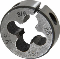 Interstate - 3/8-28 UNS Thread, 1" Outside Diam High Speed Steel Round Die - Right Hand Thread, Adjustable - Exact Tooling