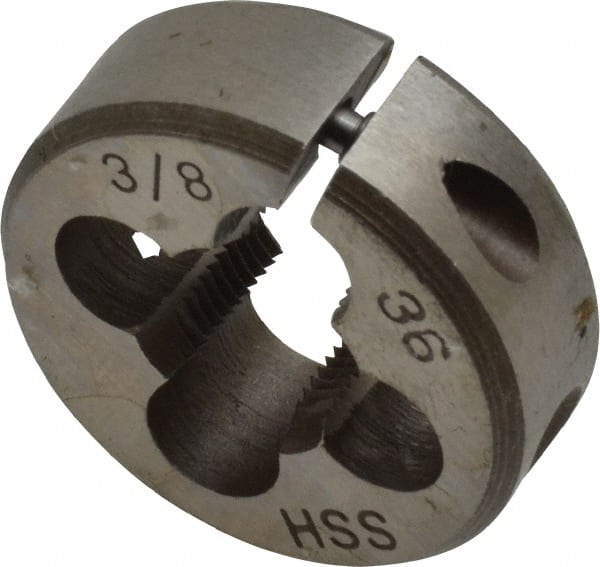 Interstate - 3/8-36 UNS Thread, 1" Outside Diam High Speed Steel Round Die - Right Hand Thread, Adjustable - Exact Tooling