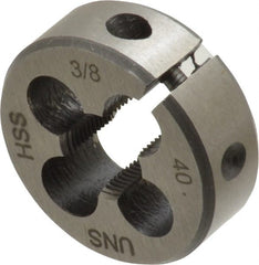 Interstate - 3/8-40 UNS Thread, 1" Outside Diam High Speed Steel Round Die - Right Hand Thread, Adjustable - Exact Tooling