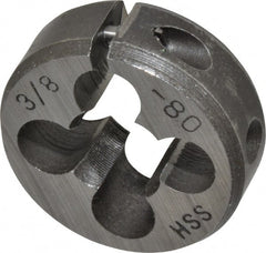 Interstate - 3/8-80 Thread, 1" Outside Diam High Speed Steel Round Die - Right Hand Thread, Adjustable - Exact Tooling