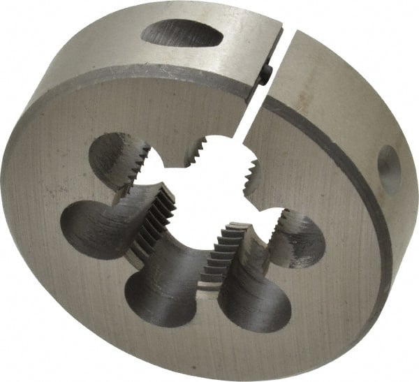 Interstate - 1-14 UNS Thread, 2-1/2" Outside Diam High Speed Steel Round Die - Right Hand Thread, Adjustable - Exact Tooling