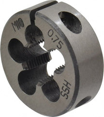 Interstate - M10x0.75 Metric Fine Thread, 1" Outside Diam High Speed Steel Round Die - Right Hand Thread, Adjustable - Exact Tooling