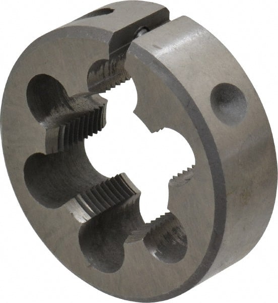 Interstate - M20x1.00 Metric Fine Thread, 1-1/2" Outside Diam High Speed Steel Round Die - Right Hand Thread, Adjustable - Exact Tooling