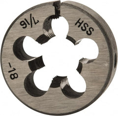 Interstate - 7/16-18 UNS Thread, 1" Outside Diam High Speed Steel Round Die - Right Hand Thread, Adjustable - Exact Tooling