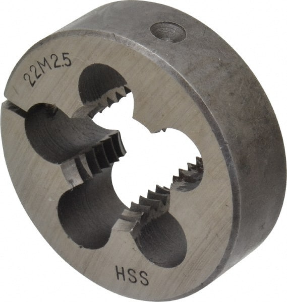Interstate - M22x2.50 Metric Coarse Thread, 2" Outside Diam High Speed Steel Round Die - Right Hand Thread, Adjustable - Exact Tooling