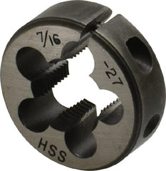 Interstate - 7/16-27 UNS Thread, 1" Outside Diam High Speed Steel Round Die - Right Hand Thread, Adjustable - Exact Tooling