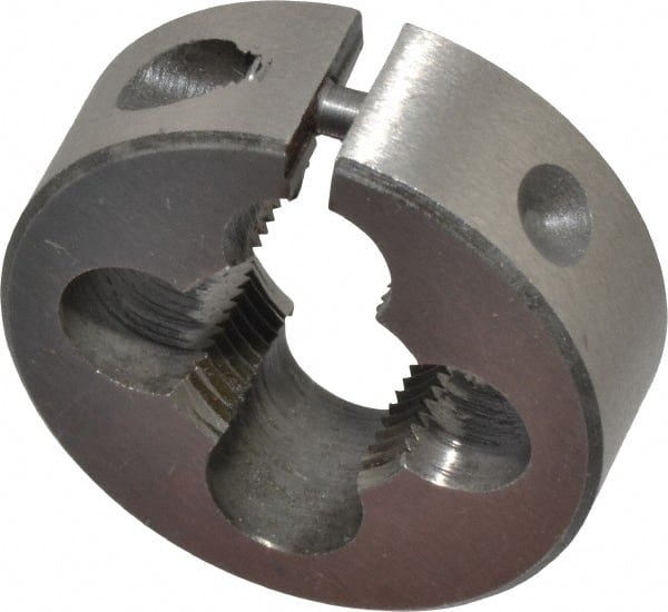 Interstate - 7/16-32 UNS Thread, 1" Outside Diam High Speed Steel Round Die - Right Hand Thread, Adjustable - Exact Tooling