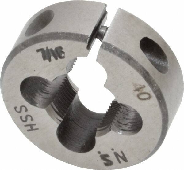 Interstate - 7/16-40 UNS Thread, 1" Outside Diam High Speed Steel Round Die - Right Hand Thread, Adjustable - Exact Tooling