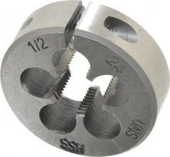 Interstate - 1/2-24 UNS Thread, 1-1/2" Outside Diam High Speed Steel Round Die - Right Hand Thread, Adjustable - Exact Tooling