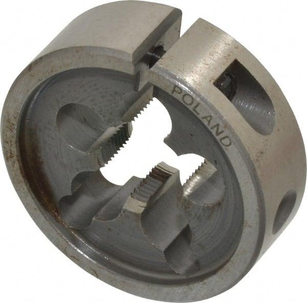 Interstate - 1/2-32 UNS Thread, 1-1/2" Outside Diam High Speed Steel Round Die - Right Hand Thread, Adjustable - Exact Tooling