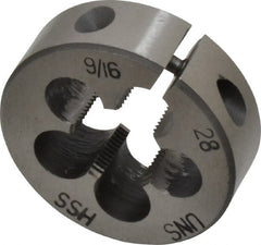 Interstate - 9/16-28 UNS Thread, 1-1/2" Outside Diam High Speed Steel Round Die - Right Hand Thread, Adjustable - Exact Tooling