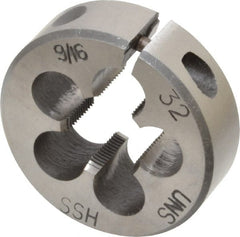 Interstate - 9/16-32 UNS Thread, 1-1/2" Outside Diam High Speed Steel Round Die - Right Hand Thread, Adjustable - Exact Tooling