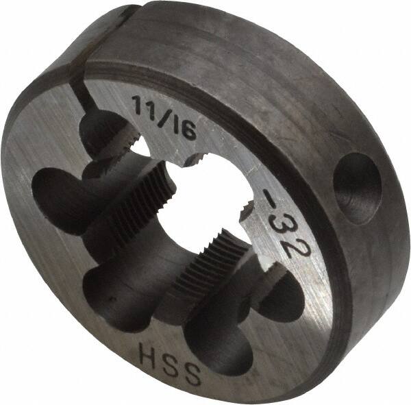 Interstate - 11/16-32 UNS Thread, 1-1/2" Outside Diam High Speed Steel Round Die - Right Hand Thread, Adjustable - Exact Tooling