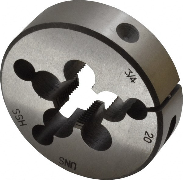 Interstate - 3/4-20 UNEF Thread, 2-1/2" Outside Diam High Speed Steel Round Die - Right Hand Thread, Adjustable - Exact Tooling