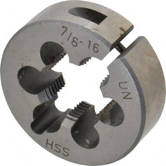 Interstate - 7/8-16 UNS Thread, 2" Outside Diam High Speed Steel Round Die - Right Hand Thread, Adjustable - Exact Tooling