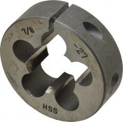 Interstate - 7/8-27 UNS Thread, 2" Outside Diam High Speed Steel Round Die - Right Hand Thread, Adjustable - Exact Tooling