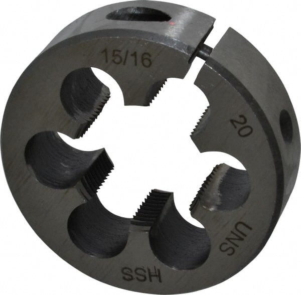 Interstate - 15/16-20 UNEF Thread, 2" Outside Diam High Speed Steel Round Die - Right Hand Thread, Adjustable - Exact Tooling