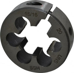 Interstate - 15/16-20 UNEF Thread, 2" Outside Diam High Speed Steel Round Die - Right Hand Thread, Adjustable - Exact Tooling