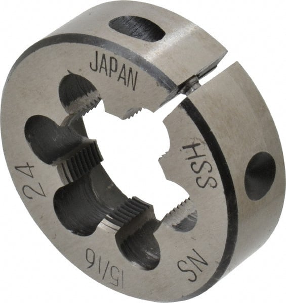 Interstate - 15/16-24 Thread, 2" Outside Diam High Speed Steel Round Die - Right Hand Thread, Adjustable - Exact Tooling
