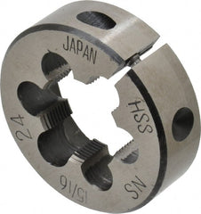 Interstate - 15/16-24 Thread, 2" Outside Diam High Speed Steel Round Die - Right Hand Thread, Adjustable - Exact Tooling