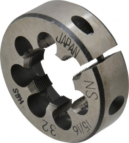 Interstate - 15/16-32 UNS Thread, 2" Outside Diam High Speed Steel Round Die - Right Hand Thread, Adjustable - Exact Tooling