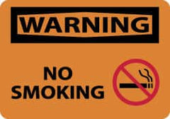 NMC - "Warning - No Smoking", 10" Long x 14" Wide, Pressure-Sensitive Vinyl Safety Sign - Rectangle, 0.004" Thick, Use for Accident Prevention - Exact Tooling