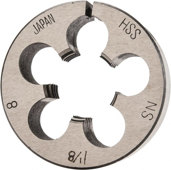 Interstate - 1-1/8 - 8 Thread, 2-1/2" Outside Diam High Speed Steel Round Die - Right Hand Thread, Adjustable - Exact Tooling