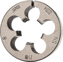 Interstate - 1-1/8 - 8 Thread, 2-1/2" Outside Diam High Speed Steel Round Die - Right Hand Thread, Adjustable - Exact Tooling